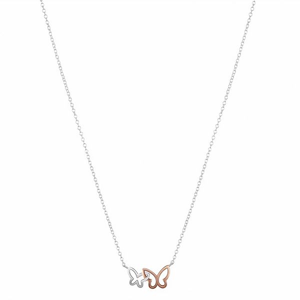 Love This Life® Sterling Silver Two Tone Double Butterfly Pendant Necklace