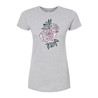 Juniors' Watercolor Flowers Fitted Tee