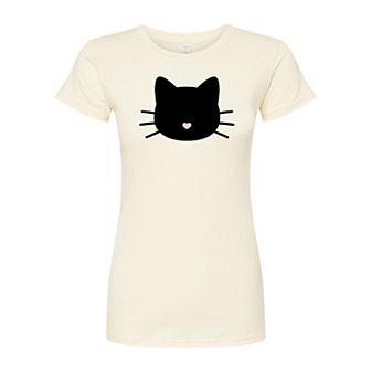 Juniors' Cat Face Fitted Tee