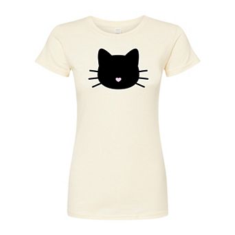 Juniors' Cat Face Fitted Tee