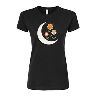 Juniors' Retro Floral Moon Fitted Tee