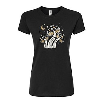 Juniors' Moonlit Mushroom Fitted Graphic Tee