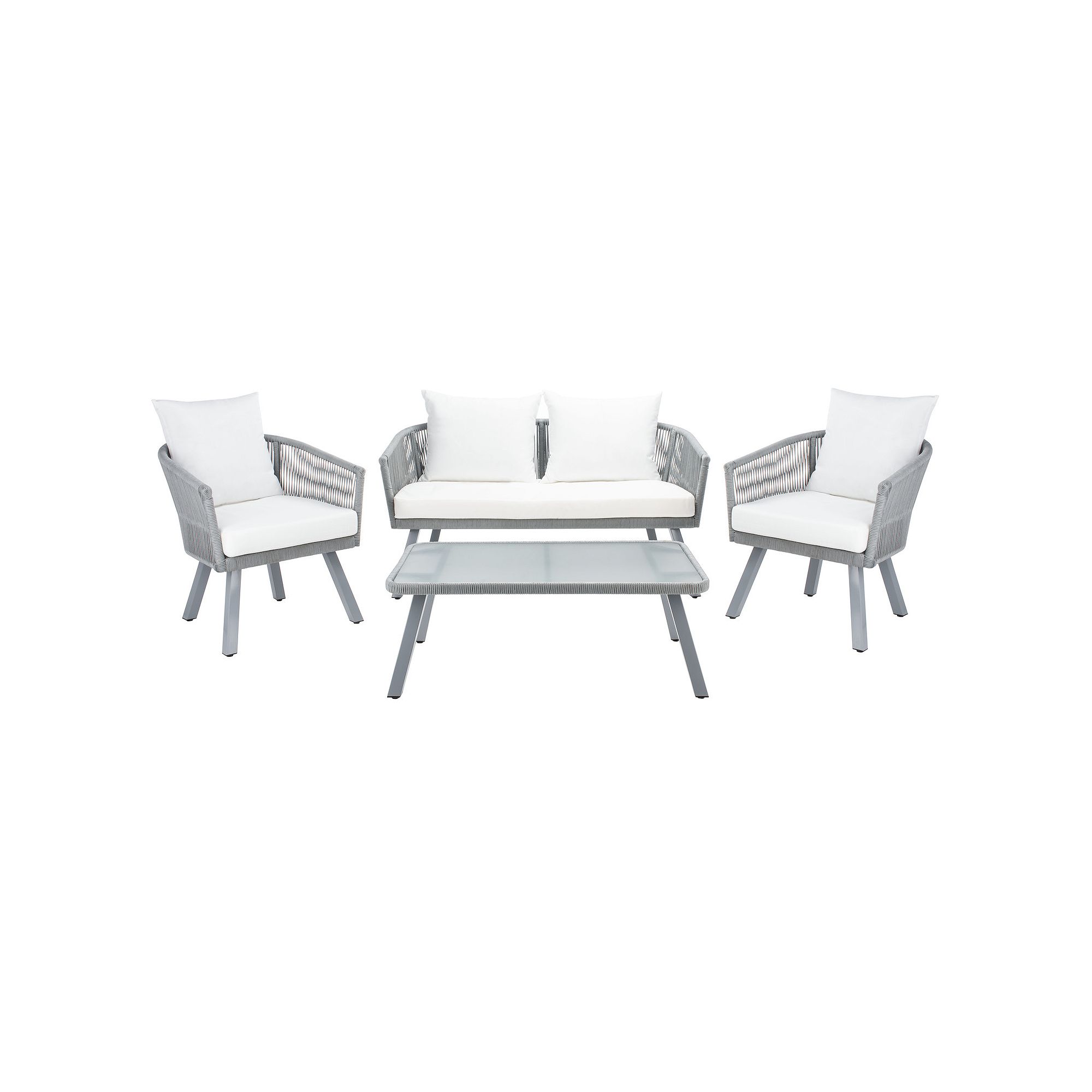 Safavieh Belmi Rope Loveseat, Chair & Coffee Table 4-piece Set, Gray Beige