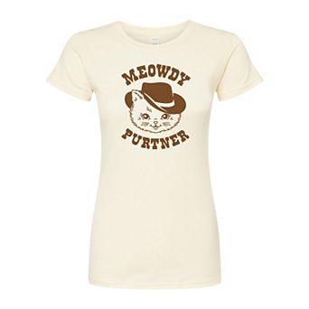 Juniors' Cat Cowboy Fitted Graphic Tee