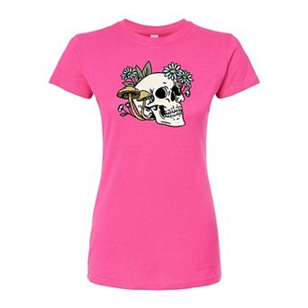 Juniors' Plant Skull Fitted Graphic Tee