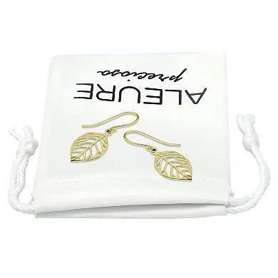 Aleure Precioso 18k Gold Over Silver Leaf Drop Fishhook Earrings