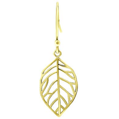 Aleure Precioso 18k Gold Over Silver Leaf Drop Fishhook Earrings