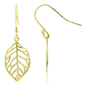 Aleure Precioso 18k Gold Over Silver Leaf Drop Fishhook Earrings