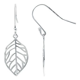 Aleure Precioso 18k Gold Over Silver Leaf Drop Fishhook Earrings