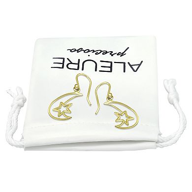 Aleure Precioso 18k Gold Over Silver Moon & Star Drop Fishhook Earrings