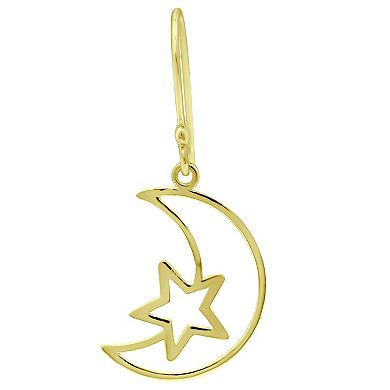 Aleure Precioso 18k Gold Over Silver Moon & Star Drop Fishhook Earrings