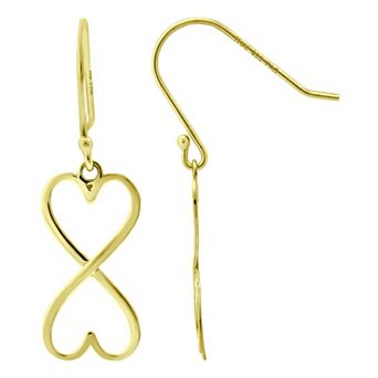 Aleure Precioso 18k Gold Over Silver Heart Infinity Drop Fishhook Earrings