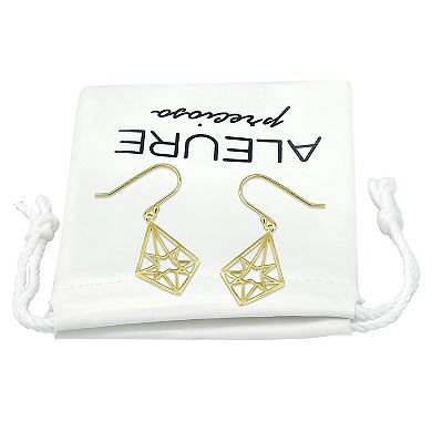 Aleure Precioso 18k Gold Over Silver Designed Kite Shaped Drop Fishhook Earrings