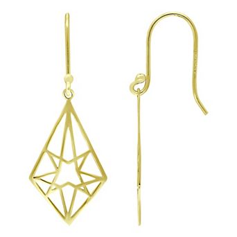 Aleure Precioso 18k Gold Over Silver Designed Kite Shaped Drop Fishhook Earrings