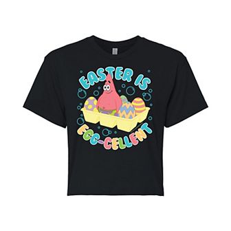 Juniors' SpongeBob Egg-Celent Cropped Graphic Tee