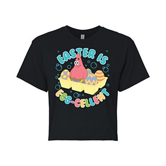 Juniors' SpongeBob Egg-Celent Cropped Graphic Tee