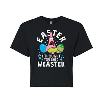 Juniors' SpongeBob Easter Cropped Graphic Tee