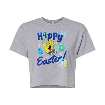 Juniors' SpongeBob Hoppy Easter Cropped Graphic Tee