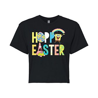 Juniors' SpongeBob Hoppy Easter Cropped Graphic Tee