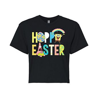 Juniors' SpongeBob Hoppy Easter Cropped Graphic Tee