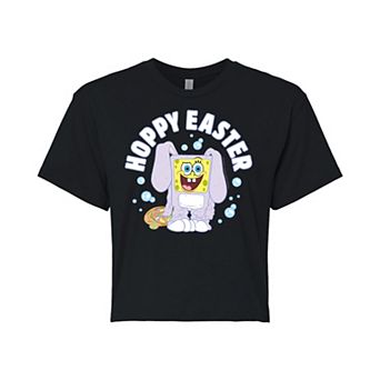Juniors' SpongeBob Hoppy Easter Cropped Graphic Tee
