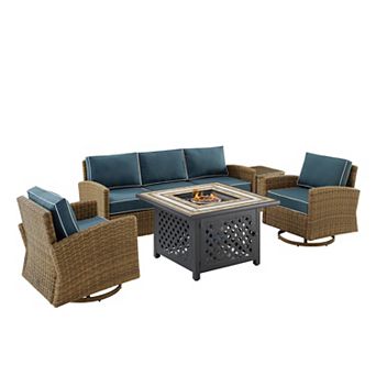 Crosley Bradenton Outdoor Rocker, Couch, End Table & Fire Pit 5 pc Set