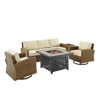 Crosley Bradenton Outdoor Rocker, Couch, End Table & Fire Pit 5 pc Set