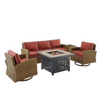 Crosley Bradenton Outdoor Rocker, Couch, End Table & Fire Pit 5 pc Set