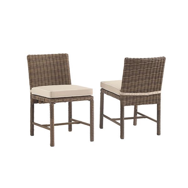 2pk Bradenton Outdoor Steel Armless Chairs Sand/Weathered Brown - Crosley: Wicker, UV & Weather-Resistant