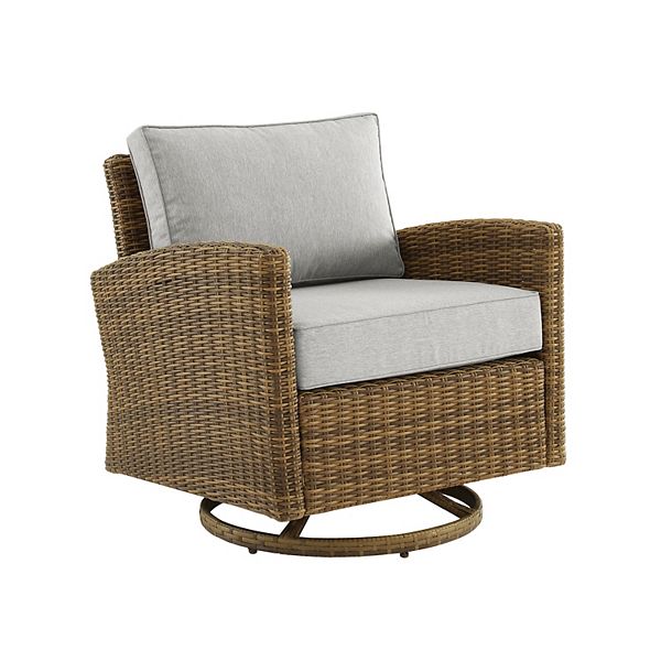 CROSLEY FURNITURE Bradenton Weathered Brown Wicker Outdoor Rocking Chair with Gray Cushions