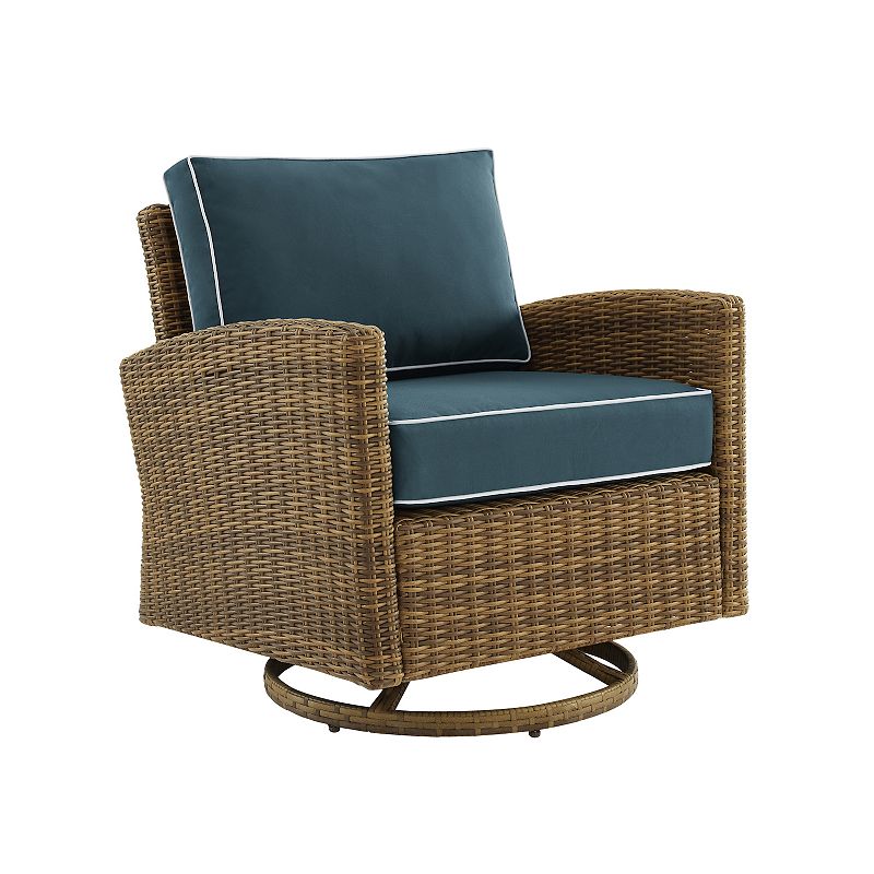 Crosley Bradenton Outdoor Wicker Swivel Rocking Patio Chair, Blue