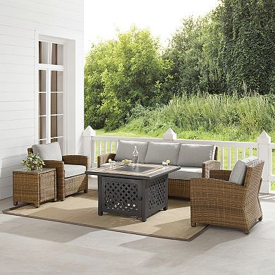 Crosley Bradenton Outdoor Wicker Sofa Set with Fire Table