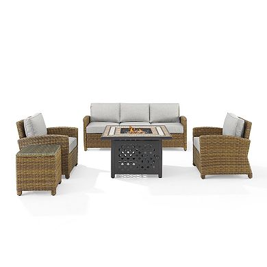 Crosley Bradenton Outdoor Wicker Sofa Set with Fire Table