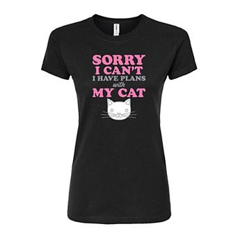 Juniors' Plans With Cat Fitted Graphic Tee