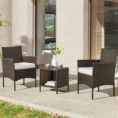 Lavish Home Faux Rattan Chair End Table Patio Furniture 3 pc. Set
