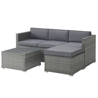 Lavish Home Faux Rattan Patio Sofa, Ottoman, and End Table 3 pc Set