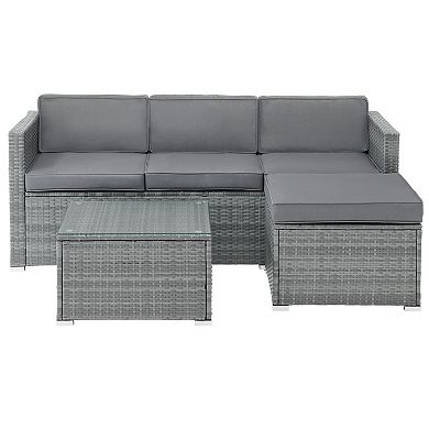 Lavish Home Faux Rattan Patio Sofa, Ottoman, and End Table 3-pc. Set