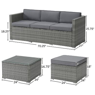 Lavish Home Faux Rattan Patio Sofa, Ottoman, and End Table 3-pc. Set