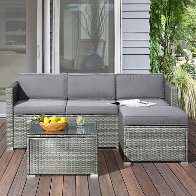 Lavish Home Faux Rattan Patio Sofa, Ottoman, and End Table 3-pc. Set