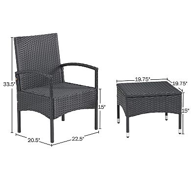 Lavish Home Faux Rattan Patio Chair & End Table 3-piece Set