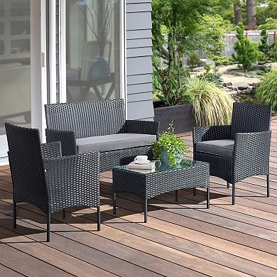 Lavish Home Loveseat, Chair & Coffee Table Patio Furniture 4-pc. Set