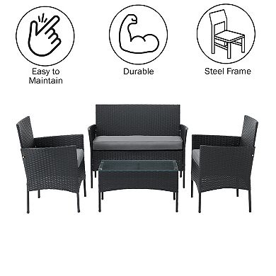 Lavish Home Loveseat, Chair & Coffee Table Patio Furniture 4-pc. Set