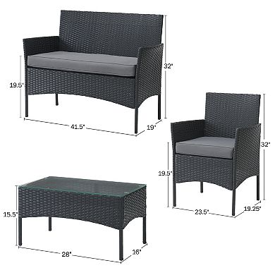 Lavish Home Loveseat, Chair & Coffee Table Patio Furniture 4-pc. Set