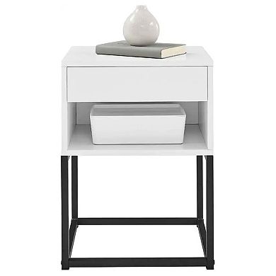 BIKAHOM Simple Modern End Table Nightstand with Drawer and Open Shelf, White