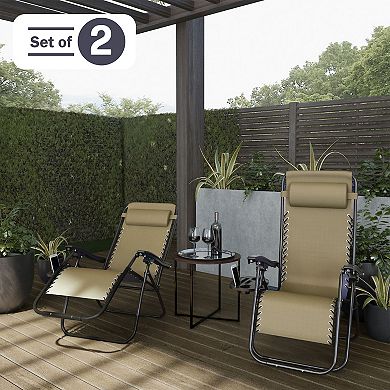 Lavish Home Beige Zero-Gravity Patio Chair 2-piece Set