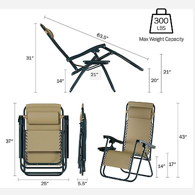 Lavish Home Beige Zero-Gravity Patio Chair 2-piece Set