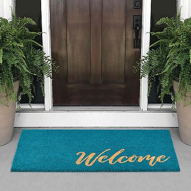mDesign Entryway Doormat with Natural Fibers Decorative Script