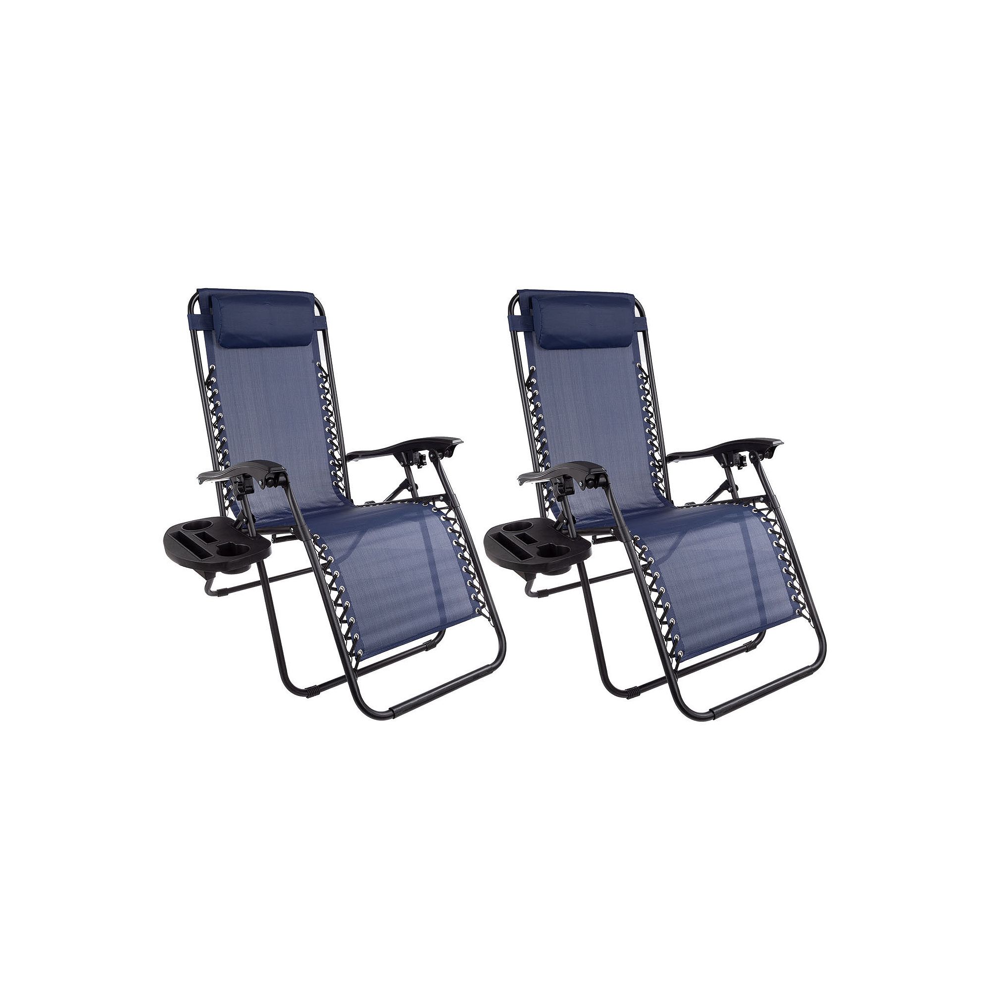 Lavish Home Gray Zero-Gravity Patio Chair 2-piece Set, Navy Blue