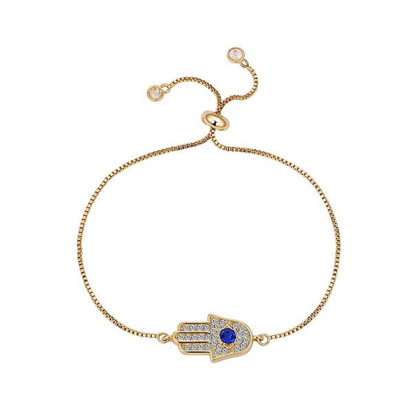 Brilliance Gold Tone Clear Blue Crystal Hamsa Bracelet