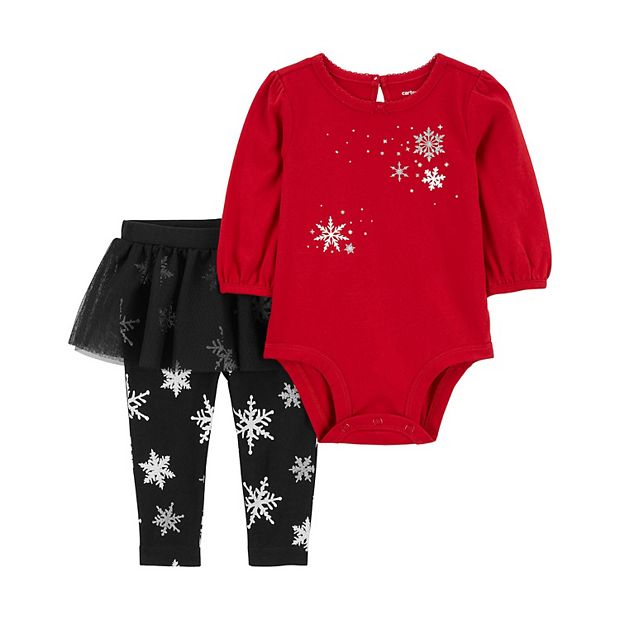 Carter's Two Piece Snowflake Bodysuit and Tutu Pant Set Red 6M